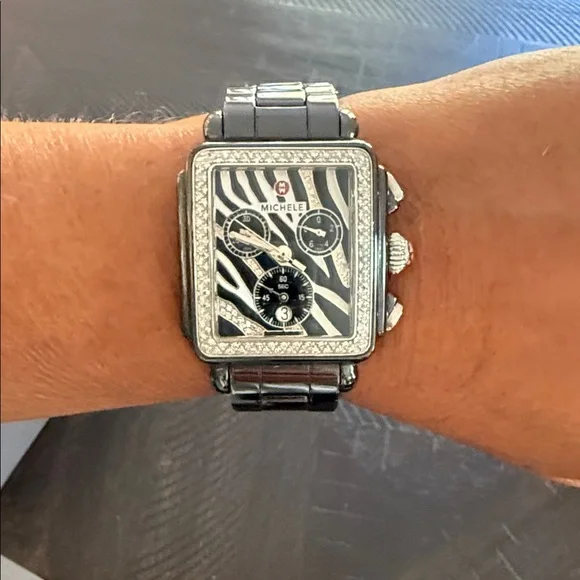 Michele Deco Zebra Ceramic Black and Silver  Chronograph Watch With Diamonds - Picture 2 of 9